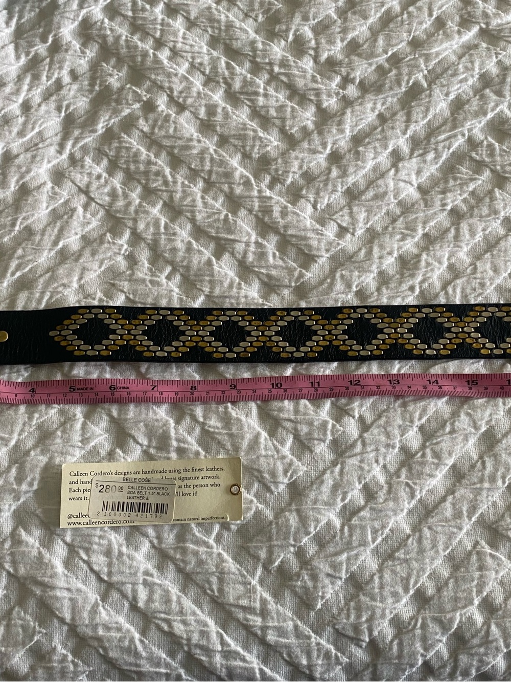 Women's Black Leather Belt with Brass Buckle - Picture 8 of 9